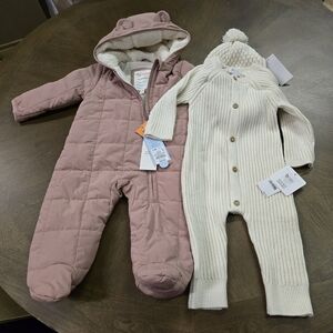 Carter's Pink Quilted Footie and Cream Knit Romper Set